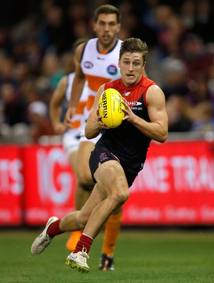 AFL 2015 Rd 23 - Melbourne v GWS Giants MELBOURNE, AUSTRALIA - SEPTEMBER 6: Viv Michie of the Demons in action during the 2015 AFL round 23 match between the Melbourne Demons and the GWS Giants at Etihad Stadium, Melbourne, Australia on September 6, 2015. (Photo by Michael Willson/AFL Media)